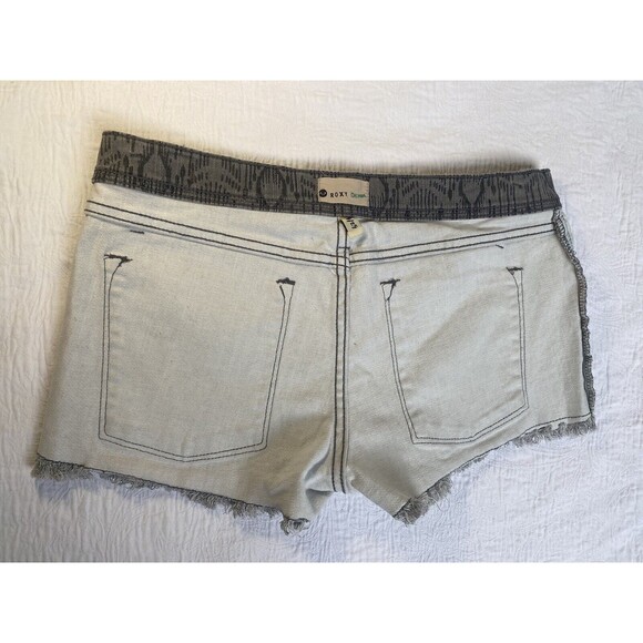 ROXY Denim Short Shorts Women Teen 9/29 Grey Native Distressed Low Rise Raw Hem - Picture 8 of 12